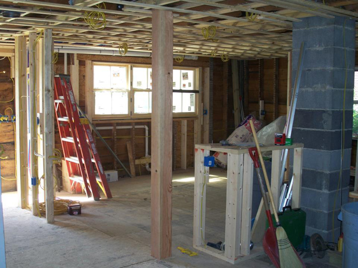 The now framed area which will become our new kitchen.